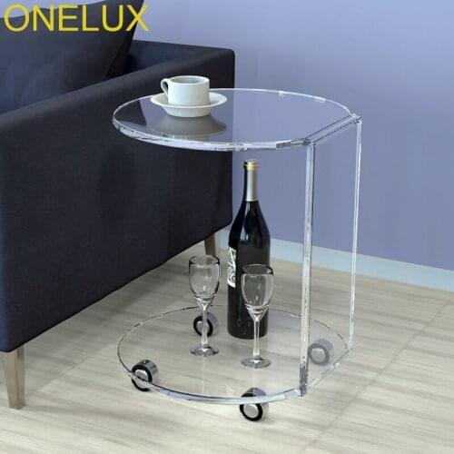 Waterfall Acrylic C Table,Lucite Occasional Side Tea Table On Wheels