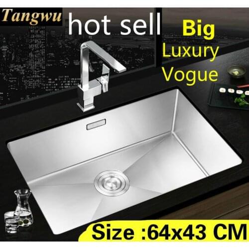 Free shipping Apartment kitchen manual sink single trough do the dishes high quality 304 stainless steel big hot sell 64x43 CM