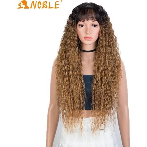 Noble Girl Long Black Curly Wig Synthetic Hair Wig With Bangs Rainbow Red Burgundy Ombre 613 Blonde Long Hair Wigs for Women