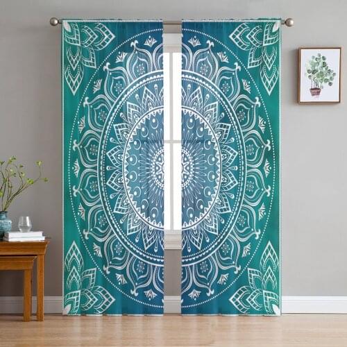 Mandala Datura Buddhism Ethnic Sheer Curtains for Living Room Bedroom Kitchen Tulle for Windows Voile Yarn Curtains for Bedroom
