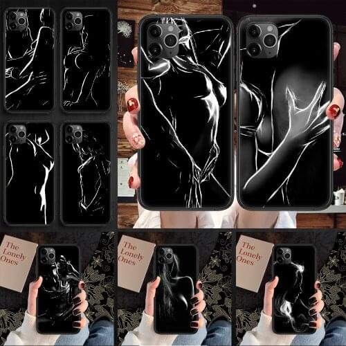 Sexy girl cute line Phone Case Cover Hull For iphone 5 5s se 2 6 6s 7 8 12 mini plus X XS XR 11 PRO MAX black pretty prime art