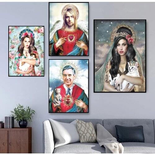 Virgin Mary Portrait Canvas Painting Catholic Church Besdroom Mural Posters and Prints Wall Art Picture Home Decor Cuadros