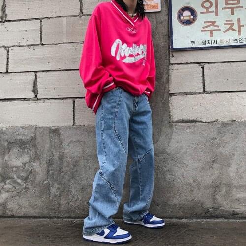 High street retro jeans mens fashion brand Street ruffian handsome mop floor micro trumpet fashion