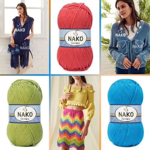 Cotton Knitted Yarn - 24 Color Options - 200 Meters(100gr) - Knitting Yarn Ball - Nako Denim - Premium Acrylic - Cardigans - Sweaters - Vests - Scarves - Berets - Spring - Autumn - Winter - DIY