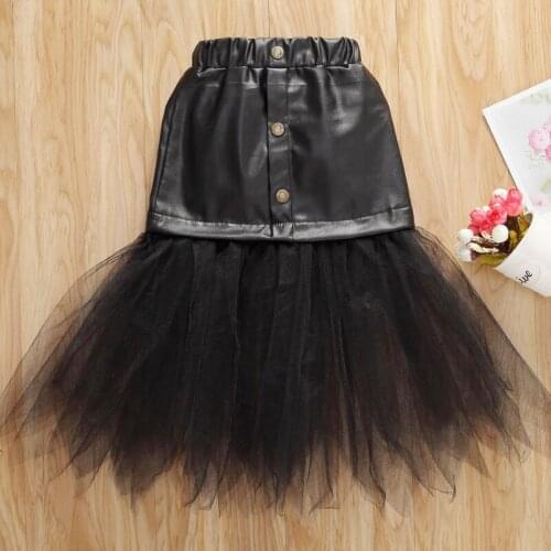Summer Toddler Baby Girls Sweet Skirt Little Girl Fashion PU Leather Button Tulle Skirt Children Girl Casual Black Skirts