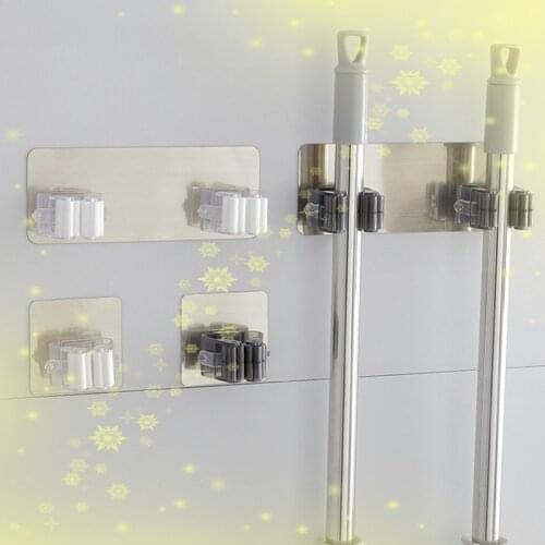 Multifunction Wall Mounted Mop Rack Hooks Brush Bath Storage Kitchen Pot Spatula Holders Hanger Multi-Purpose Organizer Storage