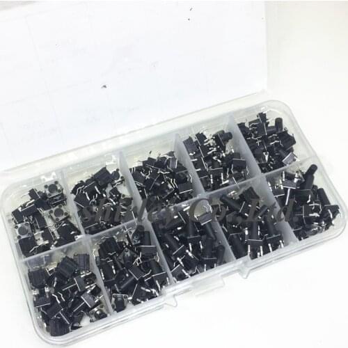 10 models 200pcs 6*6 Tact Switch Tactile Push Button Switch Kit, Height: 4.3MM 5MM 6MM 7MM-13MM DIP 4P micro switch 6X6 Key sw