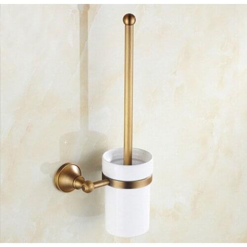 Wall Mounted Vintage Retro Antique Brass Bathroom Toilet Brush Holder Set Bathroom Accessory Single Ceramic Cup mba149