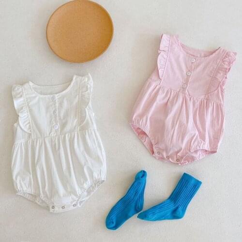 New 2021 Summer Kids Boy Girl Short Sleeve Pure Color Rompers Infant Baby Girl Newborn Rompers Clothes Baby Girl Rompers 0-3Yrs