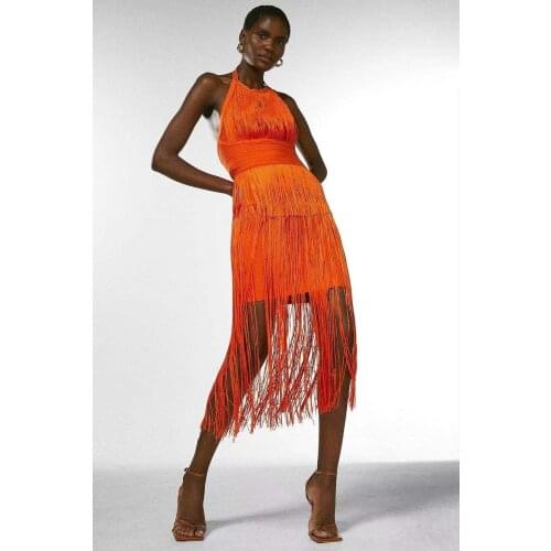 2021 New Fashion Women Designer Sleeveless Bodycon Tassel Bandage Party Dress