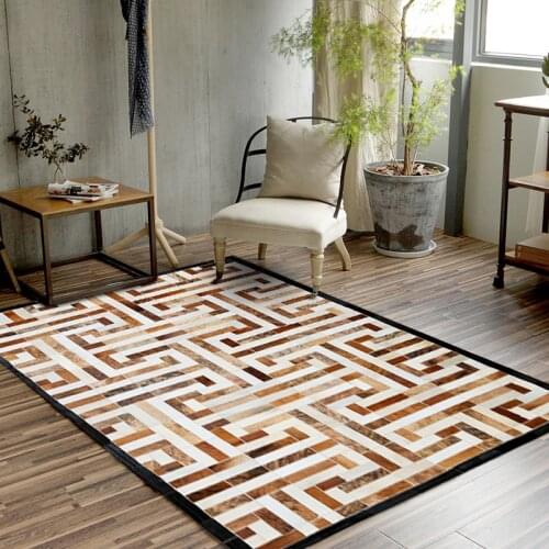 FAMIFUN New European Geometry Pure Cowhide Carpet Living Room Bedroom Study Tea Table Rugs 200*300cm Handmade Splice Carpets