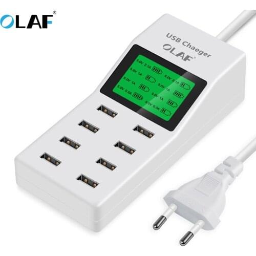 OLAF 8 Ports USB Wall Charger LED Display Screen EU Plug Adapter Mobile Phone Charger for iPhone Samsung Xiaomi USB Charger