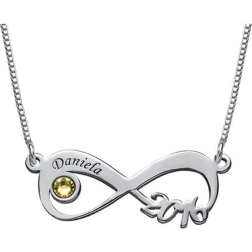 AIYANISHI 925 Silver Birthstone Engrave Pendant Necklaces 3 Colors Infinity Name Necklaces Child Women Meaning Birthday Gifts