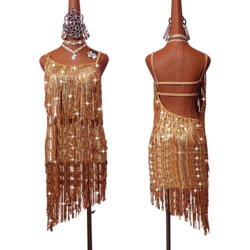 2019 Sexy Ladies Latin Dance Dress For Fashion Women Open crotch Lace Stage Standard Modern Perform Training Salsa Dress DW1021