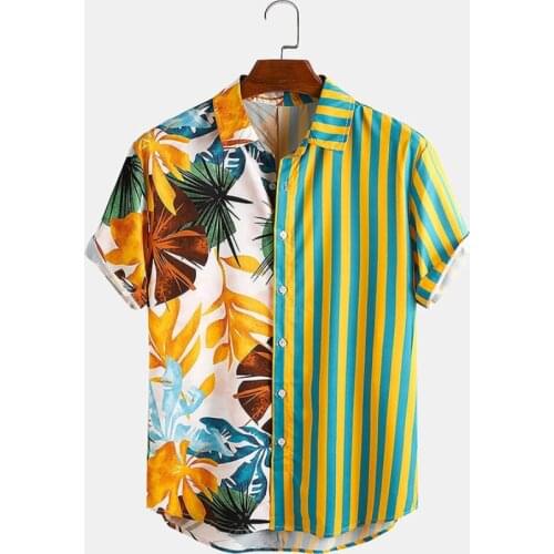 Patchwork Striped Shirts Casual Printed Short Sleeve Shirt Men Street 2020 Hawaii Beach Oversize Fashion Harujuku Shirts for Men