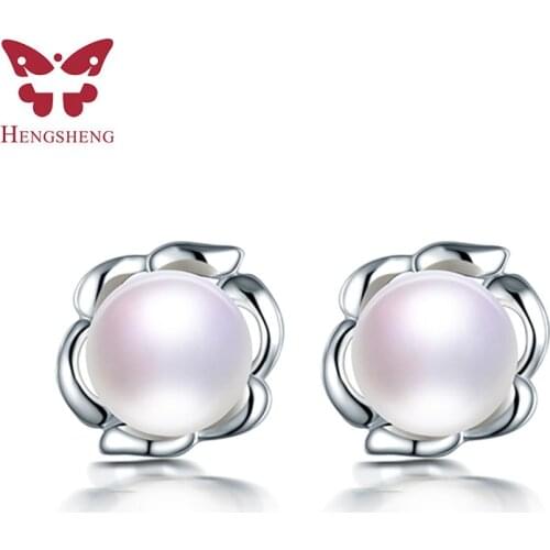 HENGSHENG 100% Real Freshwater Natural Pearl Earrings Women fine Stud Earring Jewelry Pearl Earring, 925 Sterling Silver Earring