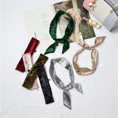 2019 New Suede fabric Thick Solid Color Winter Red Scarf Women Skinny Scarves Women Handle Bag Ribbons Head band Long Ties Scarf