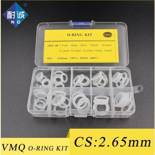 Thickness 2.65mm Silicon Ring Silicone/VMQ O Ring Seal Rubber Sealing O-ring Washer set O Ring Assortment Kit Box
