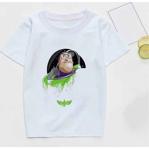 New Fashion T-Shirt Women Lady Tees Short Sleeve Summer Buzz Lightyear White Loose Funny Cartoon O-neck Kids Pullover Tops