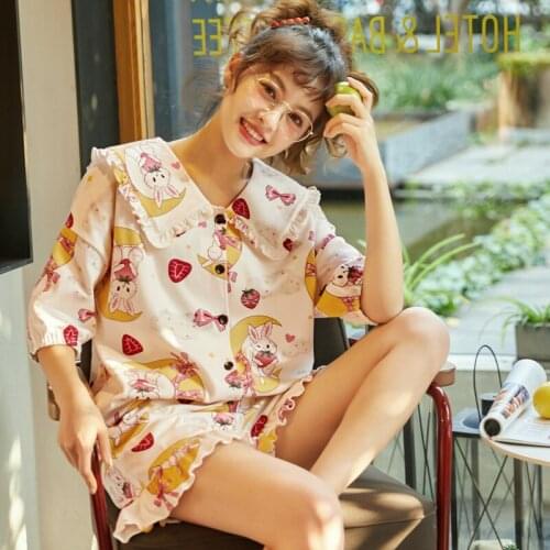 Women Sleepwear Summer Pyjamas Princess Style Loose Version Col Claudine Cotton Pajama Set Nightgown Short Sleeve Leisure Wear