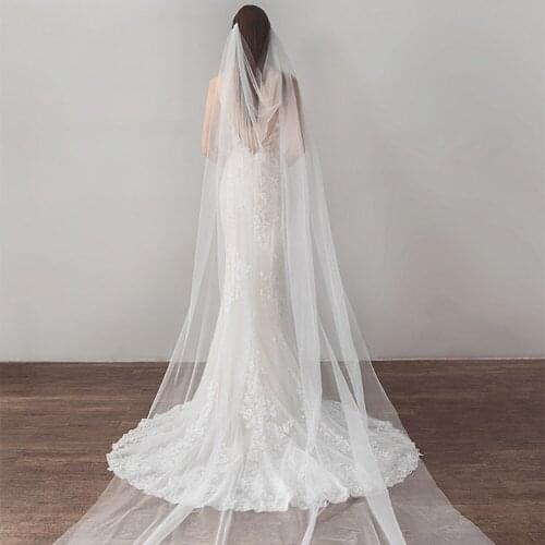 Women Wedding Bridal Chapel Tulle Veil with One-layer Two-comb 3m Elegant Ivory Long Veil Wonderful Headpiece Lady Accessory