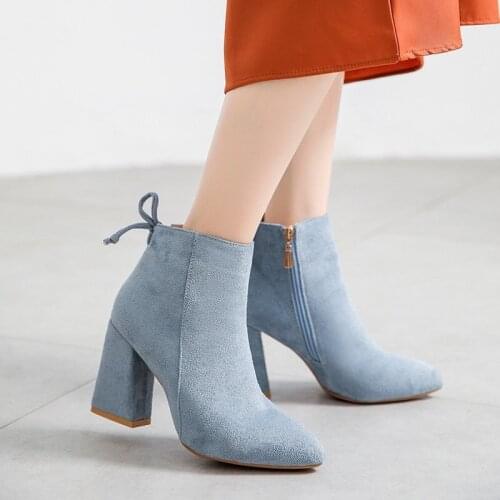 Koovan Womens Martin Boots 2020 New Autumn And Winter Pumps Girls Pointed Toe Killer Booties Women Boots Suede High Heels