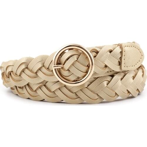 New Fashion Braided Belt With Wooden Round Buckle Ladies Belt Casual Dress Summer Woven Women Straw Belt