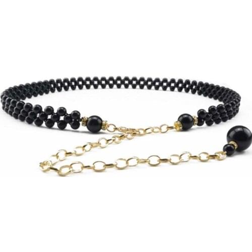 New Pattern Women Imitation Pearl Belts Alloy Chain Belts Black White Imitation Pearl Chain Clothing Accessories F0225