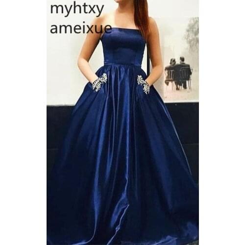 Long Plus Size Cheap Evening Dresses 2020 New Poket With Crystal Pocket A Line Strapless Formal Dress Party Gowns Robe De Soiree