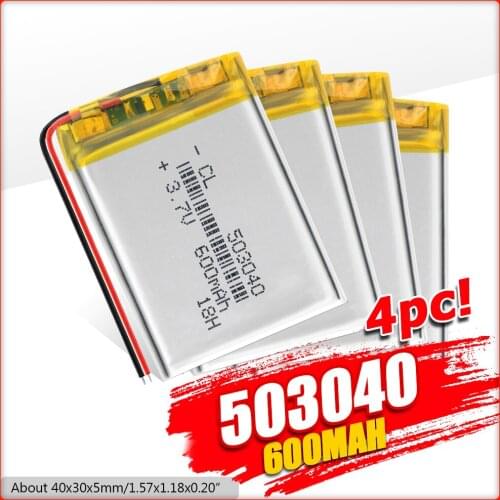 1/2/4x Li-polymer Battery Rechargeable 600mAh Li-Po Battery 503040 Lithium Li-ion Batteries For PSP MP3 MP4 GPS Speaker Headset
