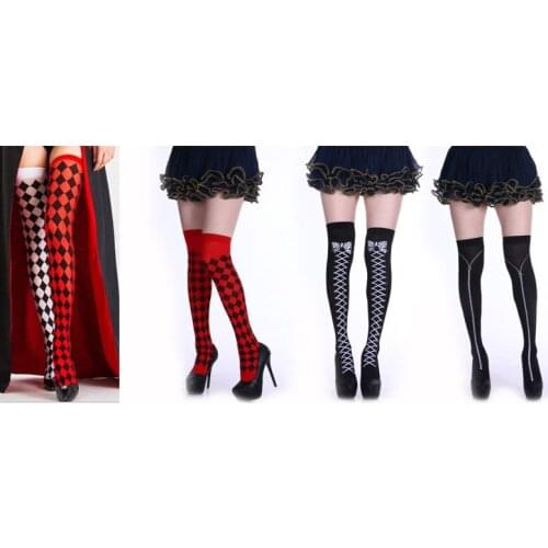 1 Pair Clown Costume Plaid Knee-High Long Socks Stockings Halloween Party Stockings Women Over The Knee Thigh Over The Knee