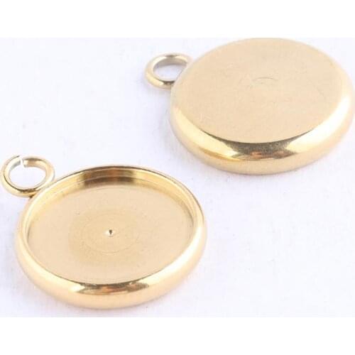 10pcs Gold Plated Stainless Steel Fit 12mm Cabochon Base Settings Diy Charm Pendants Bezel Trays For Bracelets Jewelry Making