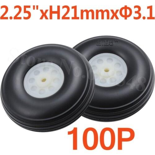 100pcs 2.25"/ 57mm PU Rubber Tail Wheels Nylon Hub Thickness:21mm Axle hole: 3.1mm RC Airplane Parts Replacement