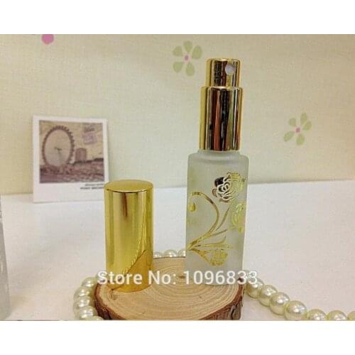 15ML Gold Color Frost Glass Perfume Bottle Rose Pattern, 15CC Perfume Atomizer, Parfum Packing Bottle Golden Cap, 40pcs/Lot