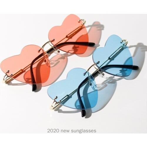 2020 Small Rimless Punk Sunglasses Women Luxury Fashion Red Pink Heart Unique Rectangle Sun Glasses For Female Vintage NX