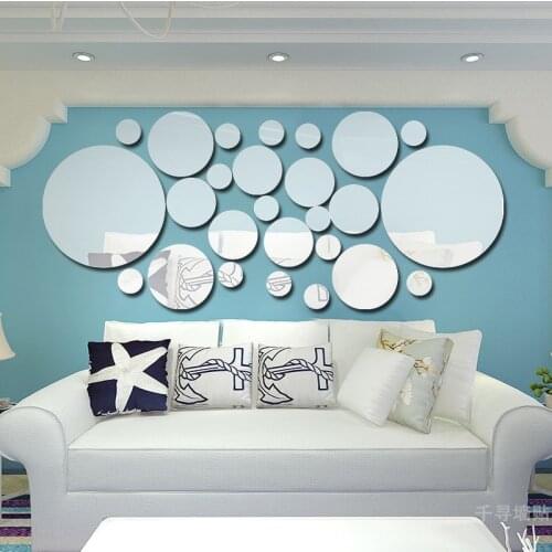 26pc/set DIY Small Round Point Acrylic Mirror Effect Sticker Wall Sticker Mirror Surface Wall Stickers Home Decoration 2 Colors