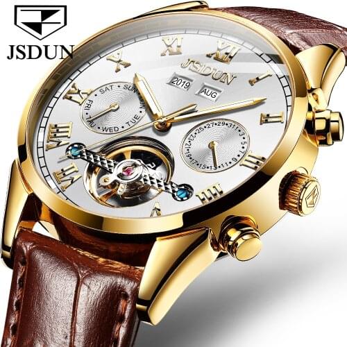 JSDUN Luxury Mechanical Watch Mens Automatic Hollow Watch Waterproof Luminous Mens Fashion Tourbillon Watch Relogio Masculino