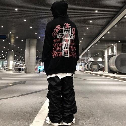 Black Hip Hop Hoodie Streetwear Cool Gothic Tops Male Harajuku High Street Sweatshirts Korean Hoody Fashions Oversized Hoodie