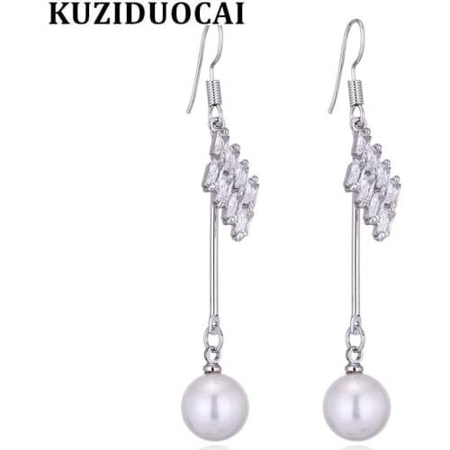Kuziduocai New Fashion Jewelry Will Not Fade Natural Shell Pearl Tassel Luxury Zircon Earrings For Women Gifts Pendientes E-375