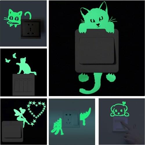 Cartoon Luminous Switch Stickers Home Decoration Childrens Room Decoration Stickers Flower Cat Fairy Tale Little Angel