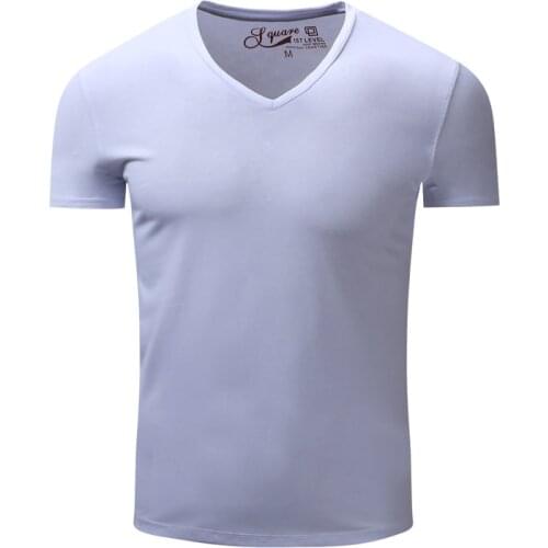 T shirt men Casual 100%Cotton Solid Mens V-Neck Tee Short Sleeve Europe Size Mens T-shirt 2017 New Arrive Brand Clothing