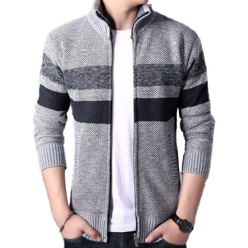 Men Striped Sweater 2020 Autumn Winter Men Fleece Cardigan Male Fashion Sweater Men Casual Knitted Outewear Men Thick Sweaters