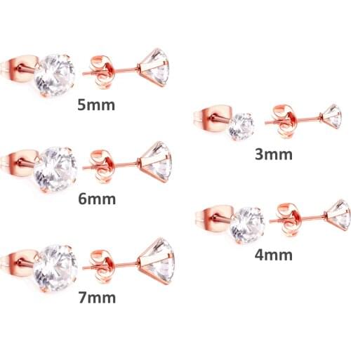 LUXUKISSKIDS 5pair/lot 3-7mm Round Zircon Brincos Earings Stainless Steel Korean Stud Earring Set For women Fashion Jewelry 2020