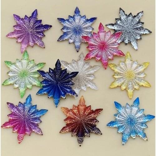 Wholesale 80pcs Christmas snowflakes 32mm Flower Resin stick On Stones Flat Back Non Sew on rhinestone-B42