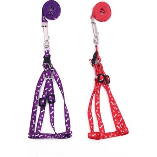 Outdoor Pet Puppy Dog Adjustable Bone Print Chest Strap Belt Walking Harness Collar Leash