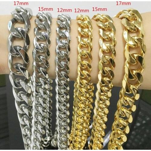 Tiasri Gold Color Cuban Chain Necklace Mens Stainless Steel Gifts for Male Accessories Hip hop Chain Long Necklaces Choker