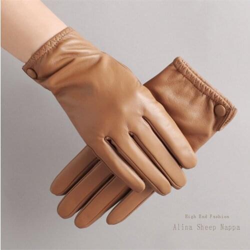 Touch screen sheepskin gloves women fashion short paragraph spring autumn outdoor skiing riding driving gloves genuine leather