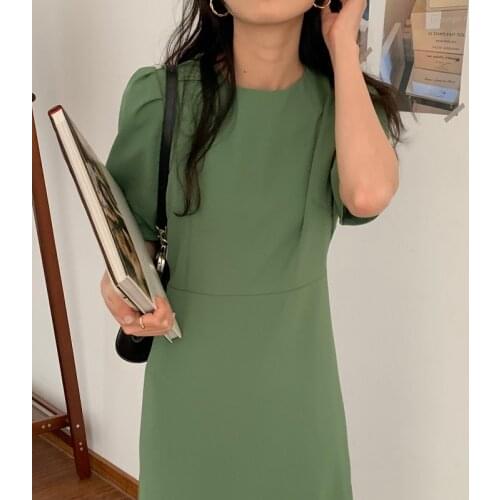 Alien Kitty 2021 New Elegant O-Neck French Office Lady Solid Streetwear Puff Sleeve Retro Summer Sweet Long Dresses Vestidos