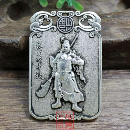 Elaborate Chinese Collection Tibetan Silver Guan Gong Statue Auspicious Pendant