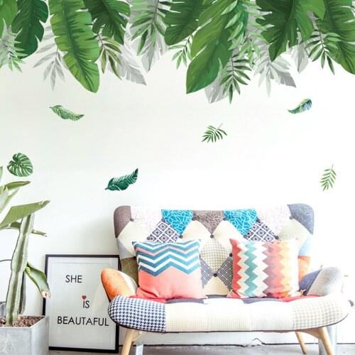 Tropical Rainforest Plant Wall Sticker Green Banana Bamboo Leaf Inkjet Wall Stickers Home Childrens Room Interior Wall Stickers